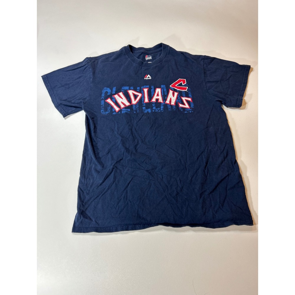 Majestic T-Shirt Men's Medium Blue Cleveland Indians MLB History Graphic